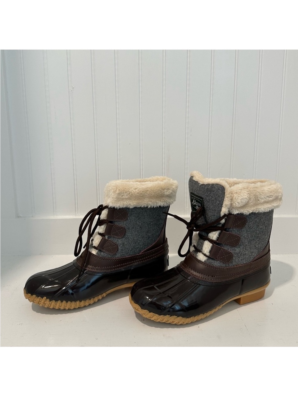 G.H. Bass & Co. Women's Brown/Gray Faux-Fur Winter Duck Boots